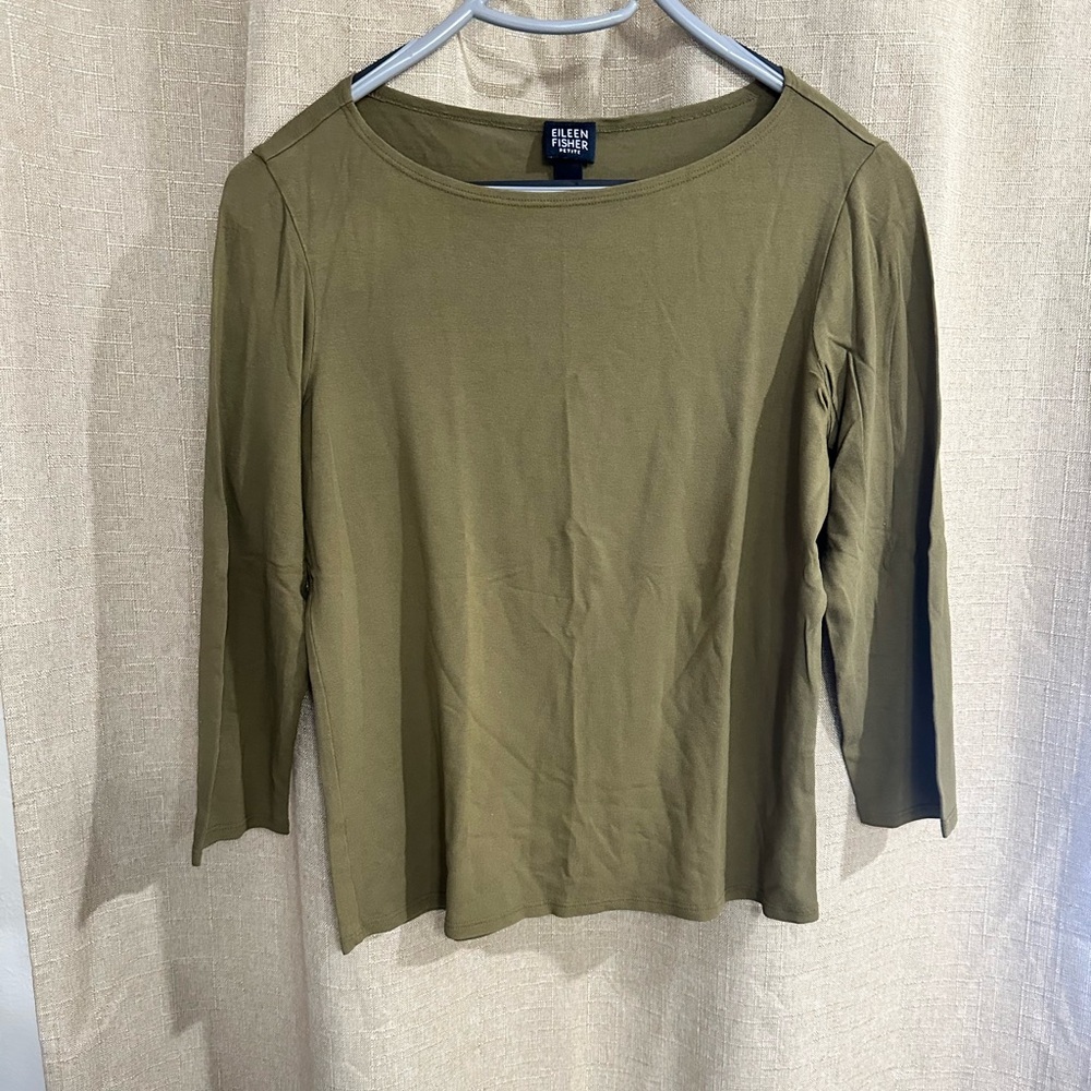 Eileen Fisher Olive Green 3/4 Sleeve Top